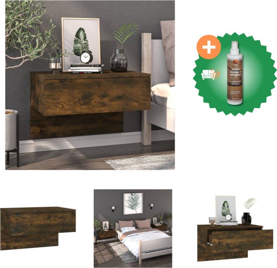 VidaXL Wandnachtkastje Gerookt eiken 60 x 40 x 40 cm Multifunctioneel Montage vereist Kast Inclusief Houtreiniger en verfrisser - Foto 2