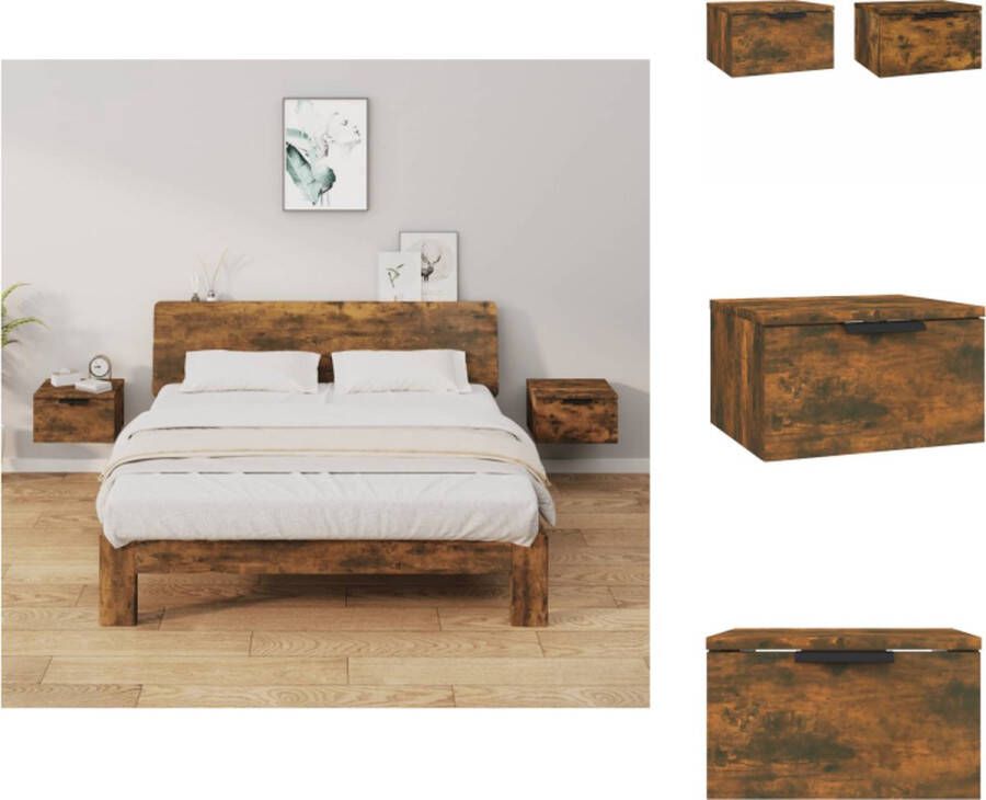 VidaXL Wandnachtkastje Wandnachtkastjes Wandgemonteerd Nachtkastje Wandgemonteerd Bedkastje Nachtkastjes 2 st wandgemonteerd 34x30x20 cm gerookt eikenkleur - Foto 2