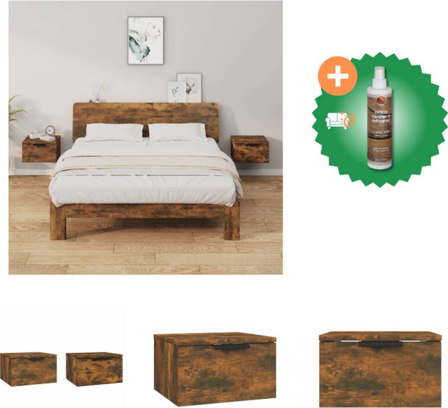 VidaXL Nachtkastjes 2 st wandgemonteerd 34x30x20 cm gerookt eikenkleur Kast Inclusief Houtreiniger en verfrisser