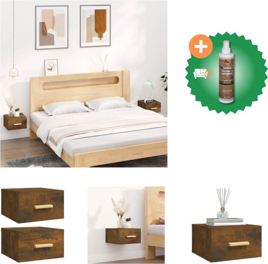 VidaXL Wandnachtkastje Gerookt Eiken Wandgemonteerd 35 x 35 x 20 cm Bewerkt hout Kast Inclusief Houtreiniger en verfrisser