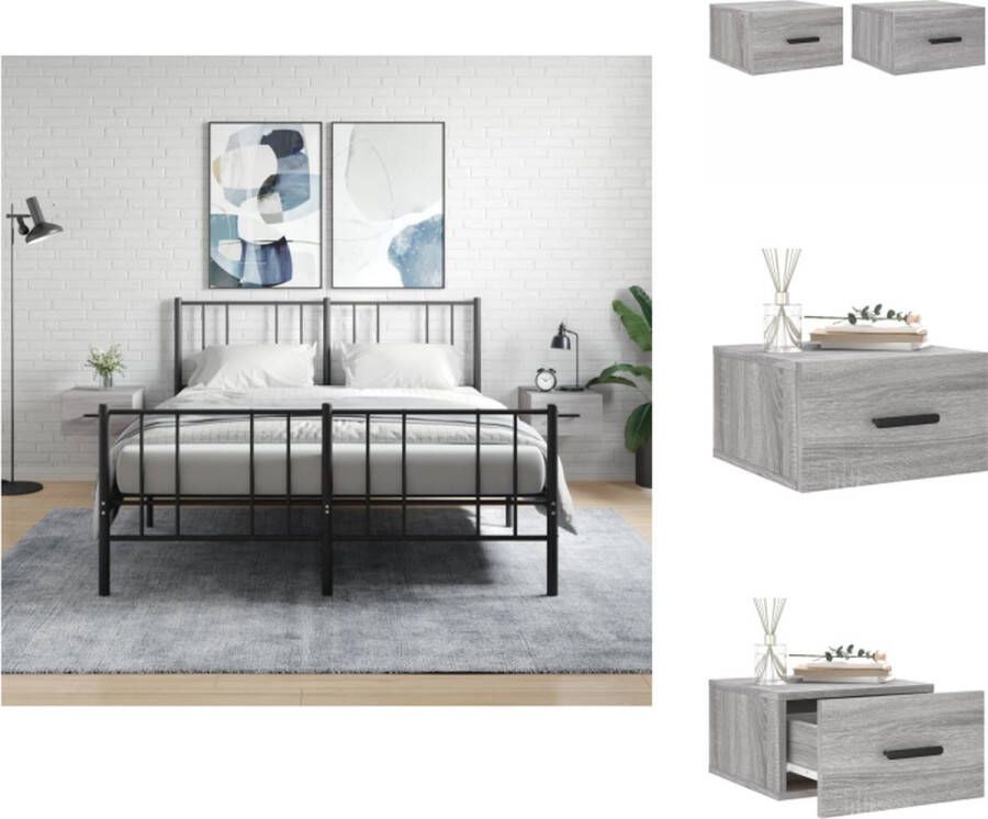 VidaXL Nachtkastje Nachtkastjes Bijzettafel Wandkastje Nachtkastjes 2 st wandgemonteerd 35x35x20 cm grijs sonoma eiken - Foto 2