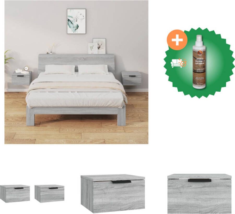 VidaXL Nachtkastjes 2 st wandgemonteerd 34x30x20 cm grijs sonoma eiken Kast Inclusief Houtreiniger en verfrisser