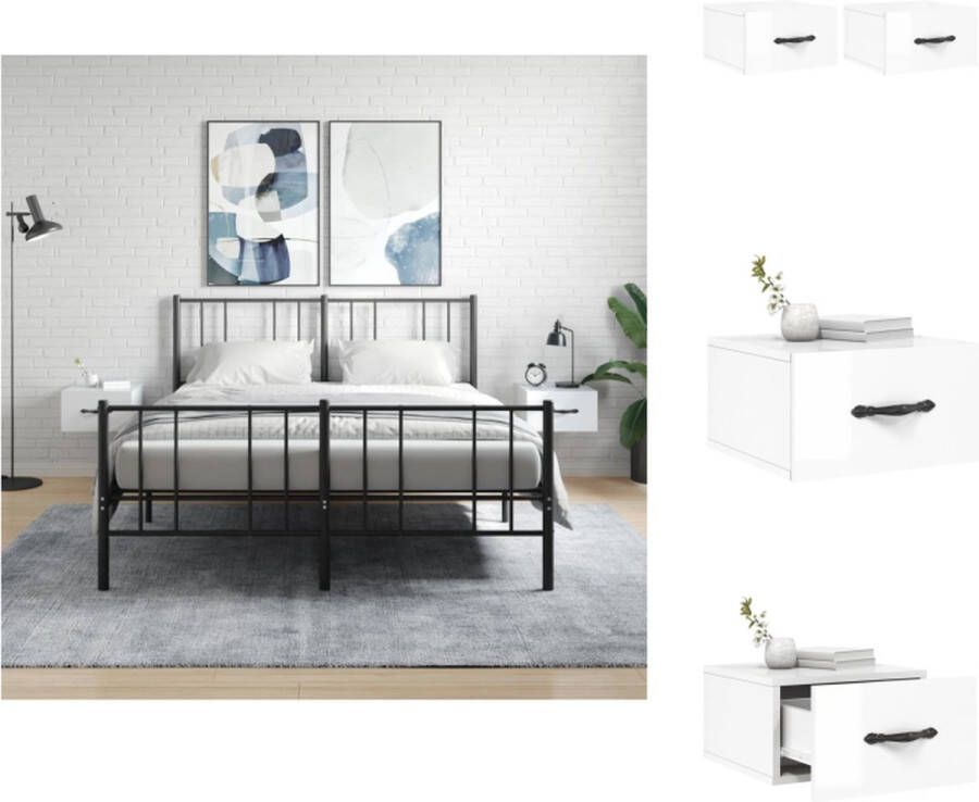 VidaXL Nachtkastje Nachtkastjes Bijzettafel Wandkastje Nachtkastjes 2 st wandgemonteerd 35x35x20 cm hoogglans wit - Foto 2