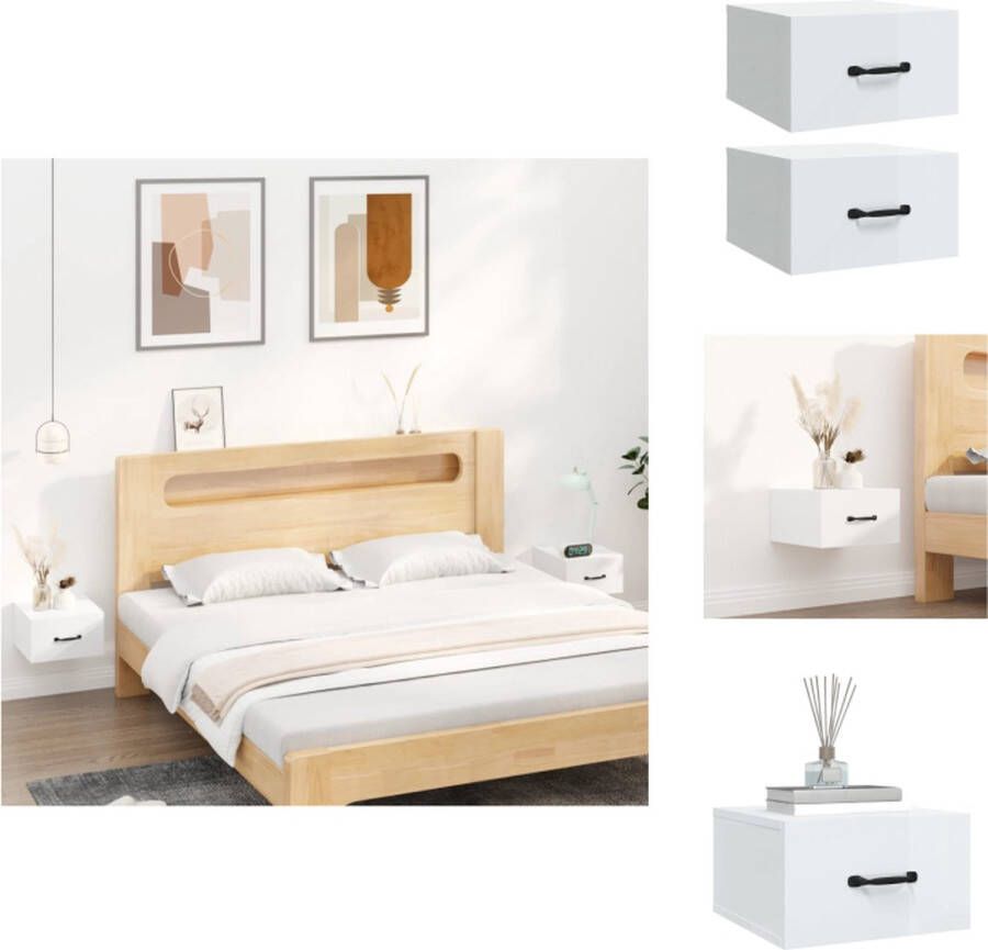 VidaXL Wandnachtkastje Wandnachtkastjes Wandgemonteerd Nachtkastje Wandgemonteerd Bedkastje Nachtkastjes 2 st wandgemonteerd 35x35x20 cm hoogglans wit - Foto 2