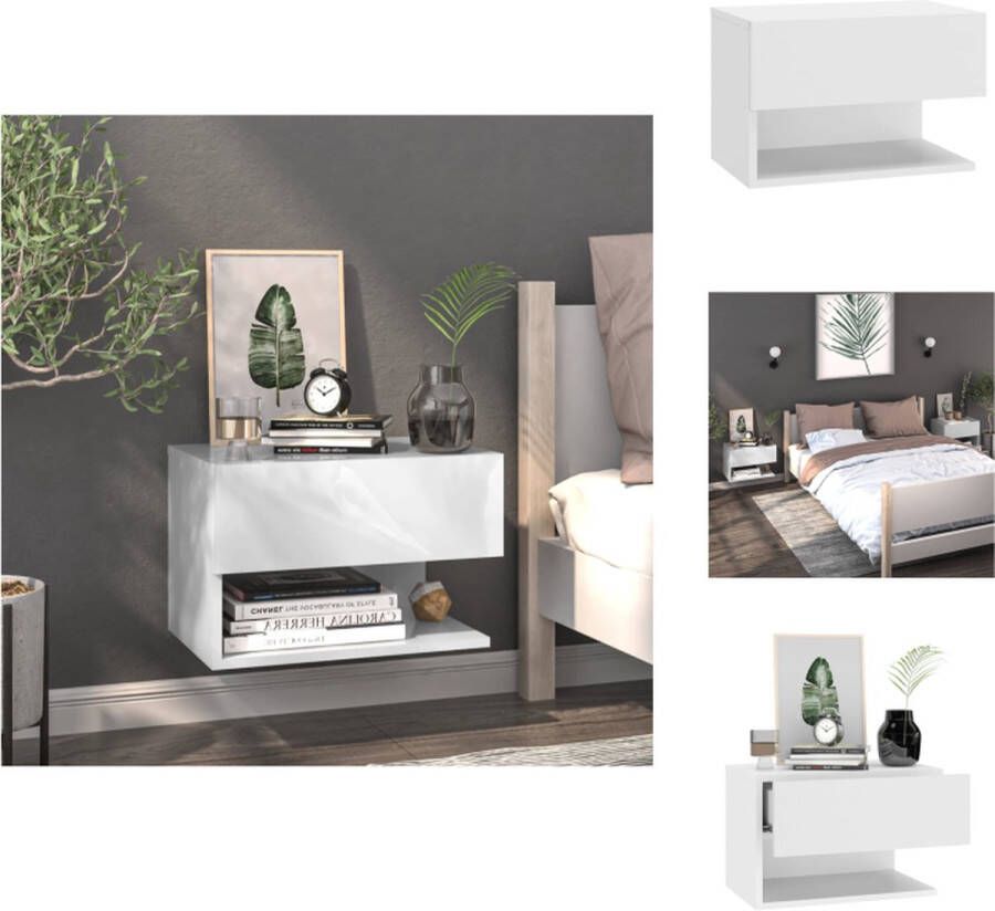 VidaXL Wandnachtkastje Wandnachtkastjes Wandgemonteerd Nachtkastje Wandgemonteerd Bedkastje Nachtkastje wandgemonteerd hoogglans wit - Foto 4