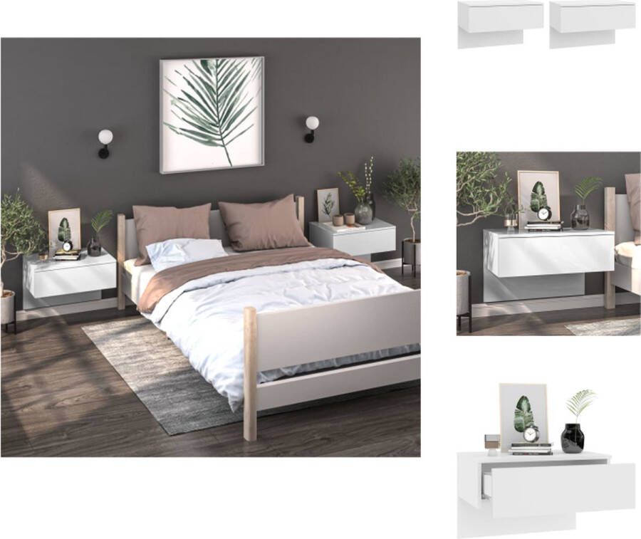 VidaXL Wandnachtkastje Wandnachtkastjes Wandgemonteerd Nachtkastje Wandgemonteerd Bedkastje Nachtkastjes 2 st wandgemonteerd hoogglans wit