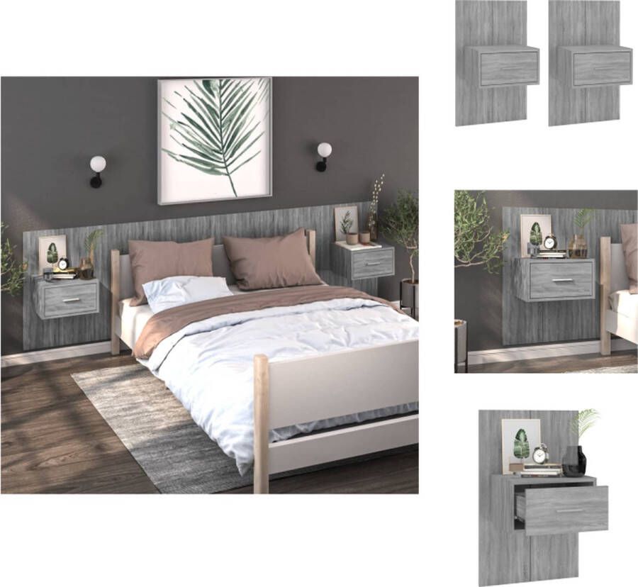 VidaXL Wandnachtkastje Wandnachtkastjes Wandgemonteerd Nachtkastje Wandgemonteerd Bedkastje Nachtkastjes 2 st wandgemonteerd grijs sonoma eikenkleurig - Foto 2