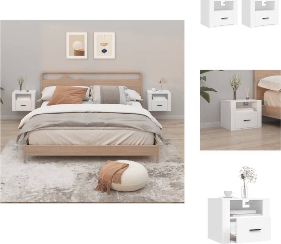 VidaXL Wandnachtkastje Wandnachtkastjes Wandgemonteerd Nachtkastje Wandgemonteerd Bedkastje Nachtkastjes 2 st wandgemonteerd 50x36x40 cm wit - Foto 2