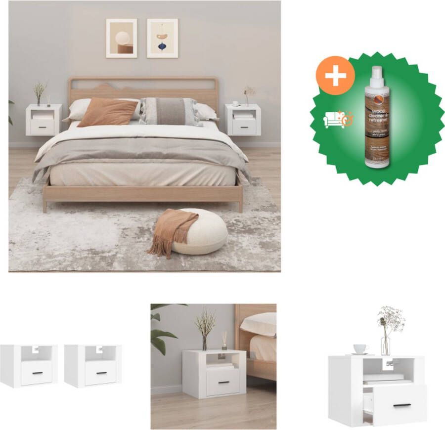 VidaXL Wandnachtkastje Massief grenenhout 50 x 36 x 40 cm Wit Kast Inclusief Houtreiniger en verfrisser - Foto 2