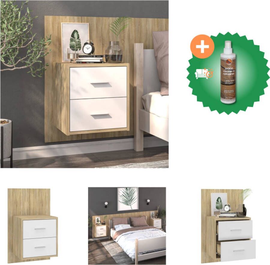 VidaXL Wandnachtkastje naam wit sonoma eiken afmetingen- 48.5 x 32.5 x 80 cm multifunctioneel en ruimtebesparend Kast Inclusief Houtreiniger en verfrisser