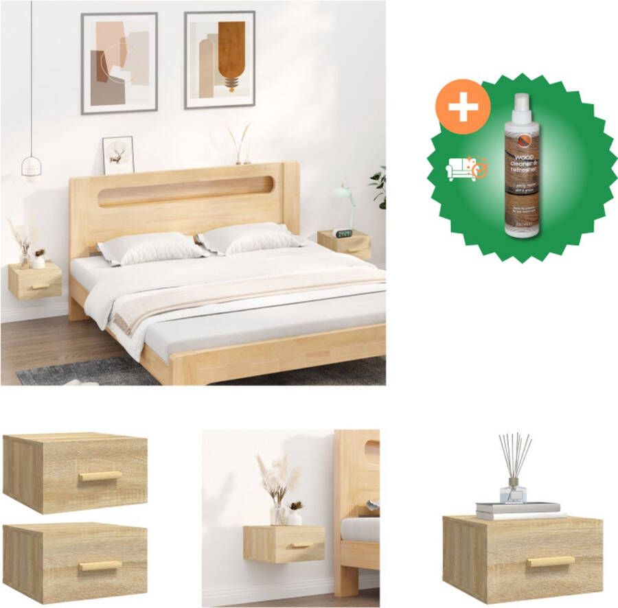 VidaXL Wandnachtkastje Set Sonoma Eiken 35 x 35 x 20 cm Stijlvol en Ruimtebesparend Kast Inclusief Houtreiniger en verfrisser - Foto 2