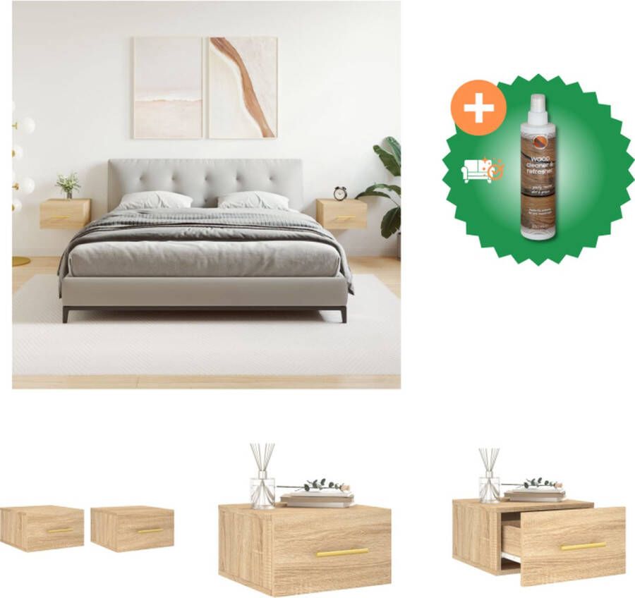 VidaXL Wandnachtkastje Set Sonoma Eiken 35 x 35 x 20 cm Stijlvol en Ruimtebesparend Kast Inclusief Houtreiniger en verfrisser