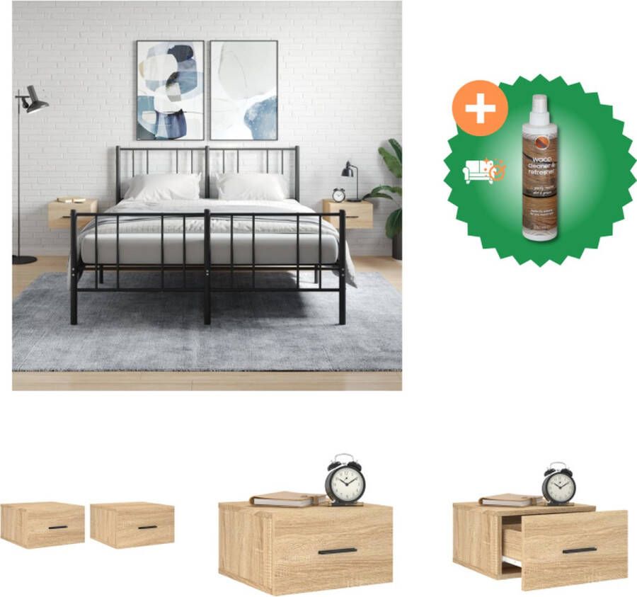 VidaXL Wandnachtkastje Sonoma eiken 35 x 35 x 20 cm Set van 2 Kast Inclusief Houtreiniger en verfrisser
