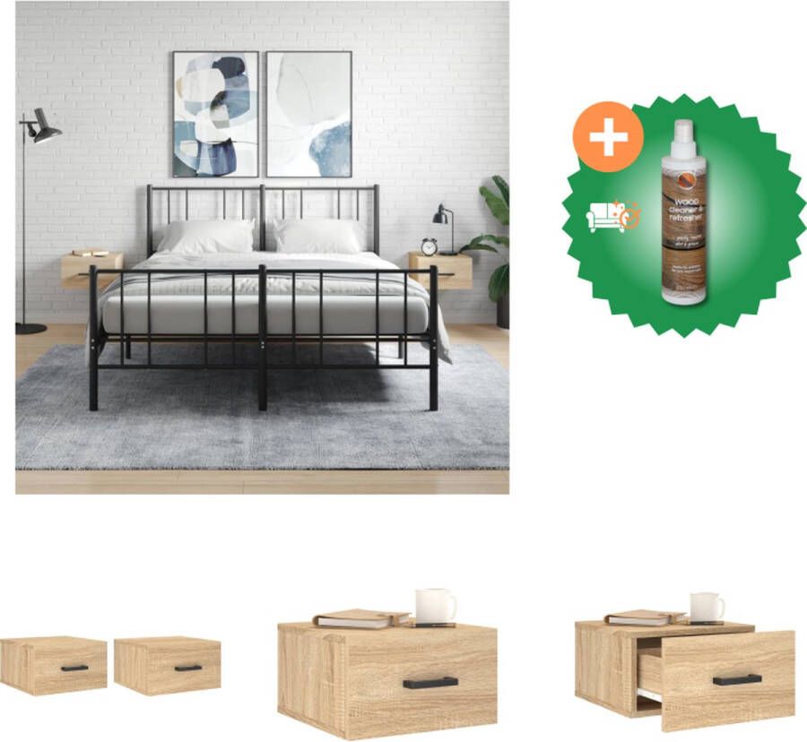 VidaXL Wandnachtkastje Sonoma Eiken 35 x 35 x 20 cm Set van 2 Kast Inclusief Houtreiniger en verfrisser
