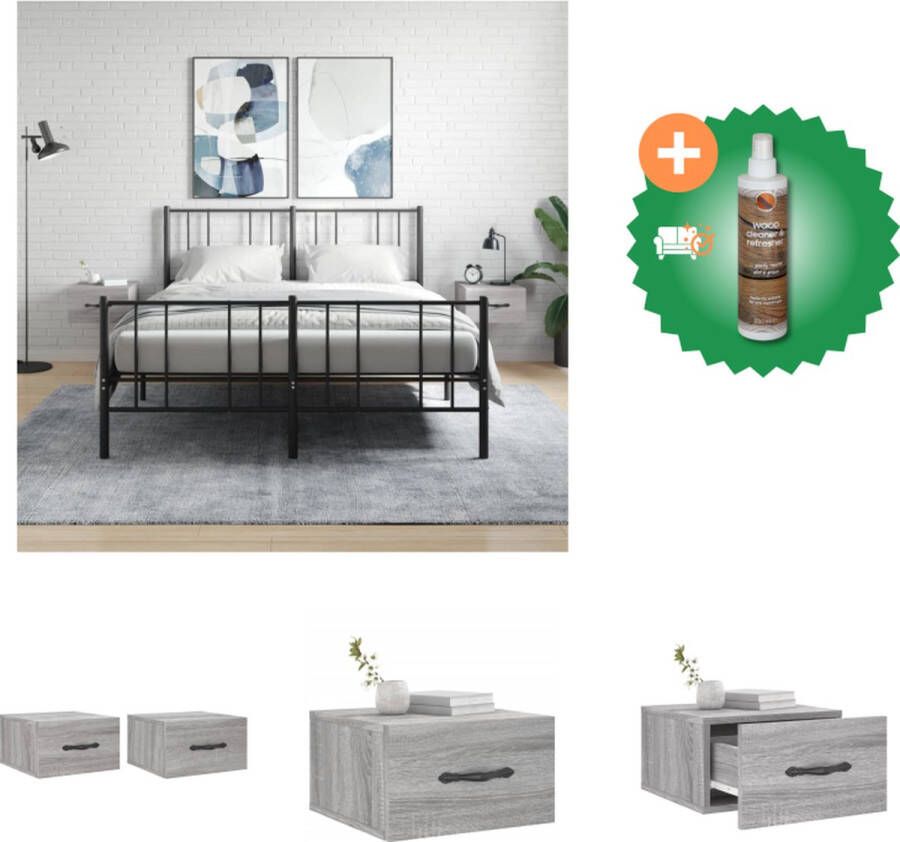 VidaXL Zwevende Nachtkastjes Wandgemonteerd Grijs Sonoma Eiken 35x35x20 cm Set van 2 Kast Inclusief Houtreiniger en verfrisser - Foto 2