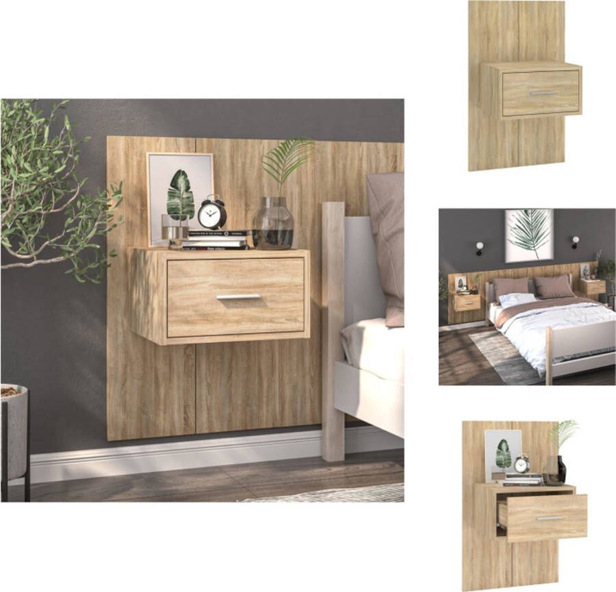 VidaXL Wandnachtkastje Sonoma Eiken 48.5 x 32.5 x 80 cm Wandmontage Multifunctioneel Opberglade Eenvoudig schoon te maken Montage vereist Kast - Foto 2