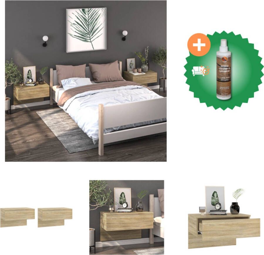 VidaXL Wandnachtkastje Sonoma Eiken 60x40x40 cm Wandmontage Multifunctioneel Eenvoudig te reinigen Montage vereist Levering bevat 2 stuks Kast Inclusief Houtreiniger en verfrisser - Foto 2