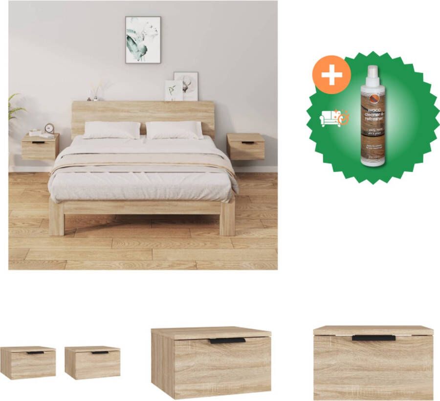 VidaXL Nachtkastjes 2 st wandgemonteerd 34x30x20 cm sonoma eikenkleur Kast Inclusief Houtreiniger en verfrisser