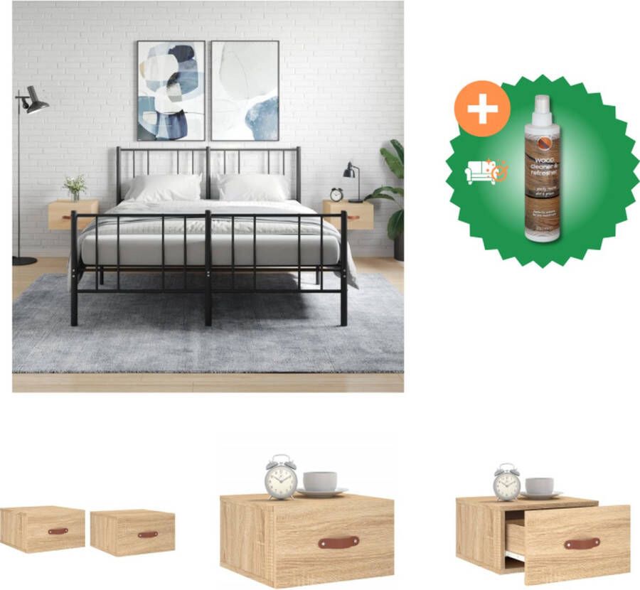 VidaXL Wandnachtkastje Sonoma Eiken Set van 2 35 x 35 x 20 cm Kast Inclusief Houtreiniger en verfrisser