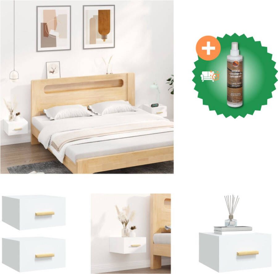 VidaXL Wandnachtkastje Wandgemonteerd Nachtkastjes 35 x 35 x 20 cm Ken- Geen ruimte op de vloer Kleur- Wit Materiaal- Bewerkt hout Kast Inclusief Houtreiniger en verfrisser