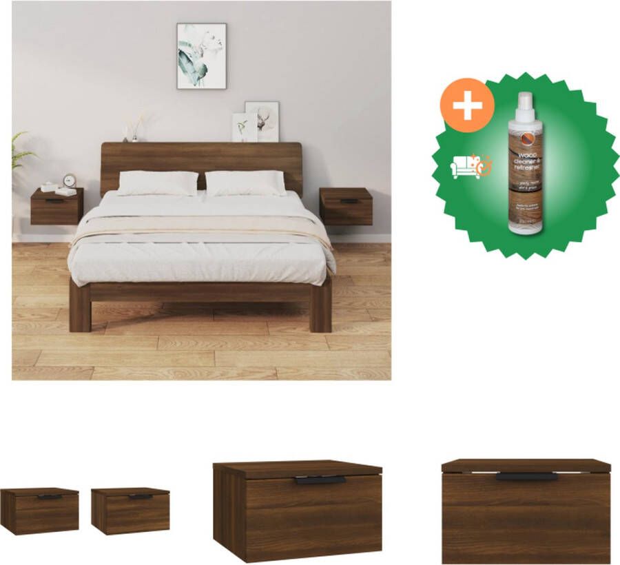 VidaXL Wandnachtkastje Wandgemonteerde Bedkastjes 34x30x20 cm Bruineiken Kast Inclusief Houtreiniger en verfrisser
