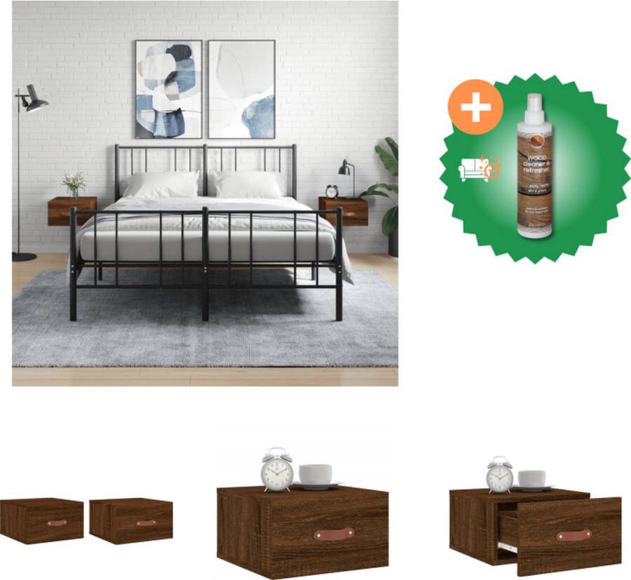 VidaXL Wandnachtkastje Set Praktische en Decoratieve Toevoeging Afmetingen- 35x35x20cm Bruineiken Bewerkt Hout Kast Inclusief Houtreiniger en verfrisser
