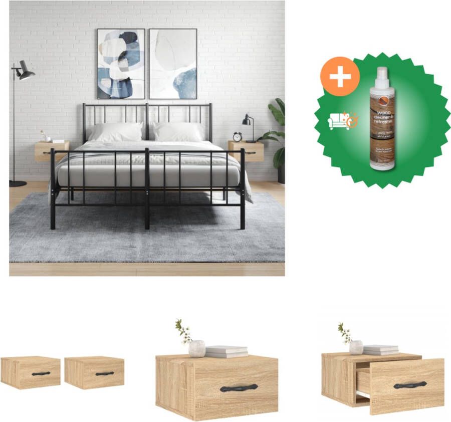 VidaXL Wandnachtkastje Wandgemonteerde Sonoma Eiken Set van 2 35 x 35 x 20 cm Kast Inclusief Houtreiniger en verfrisser