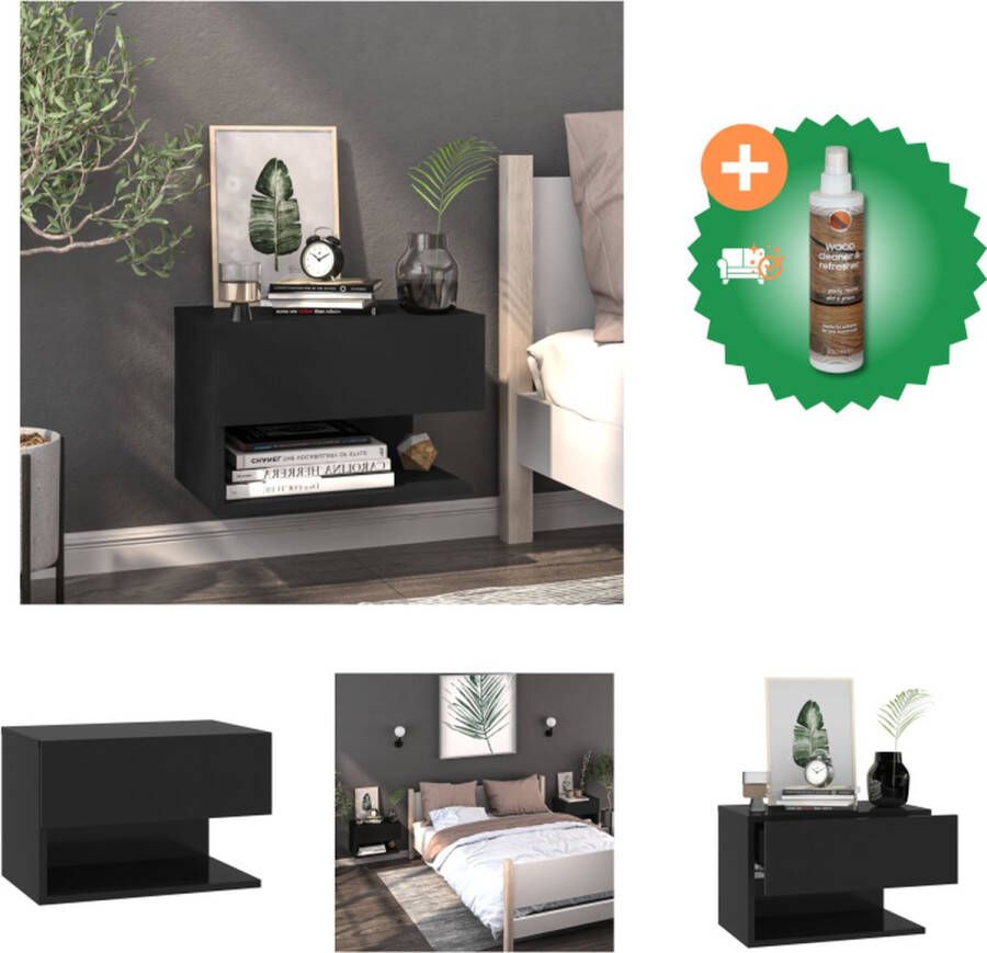 VidaXL Wandnachtkast Wandmontage Multifunctioneel Opberglade Eenvoudig schoon te maken Zwart Bewerkt hout 48.5 x 32.5 x 80 cm Kast Inclusief Houtreiniger en verfrisser - Foto 3