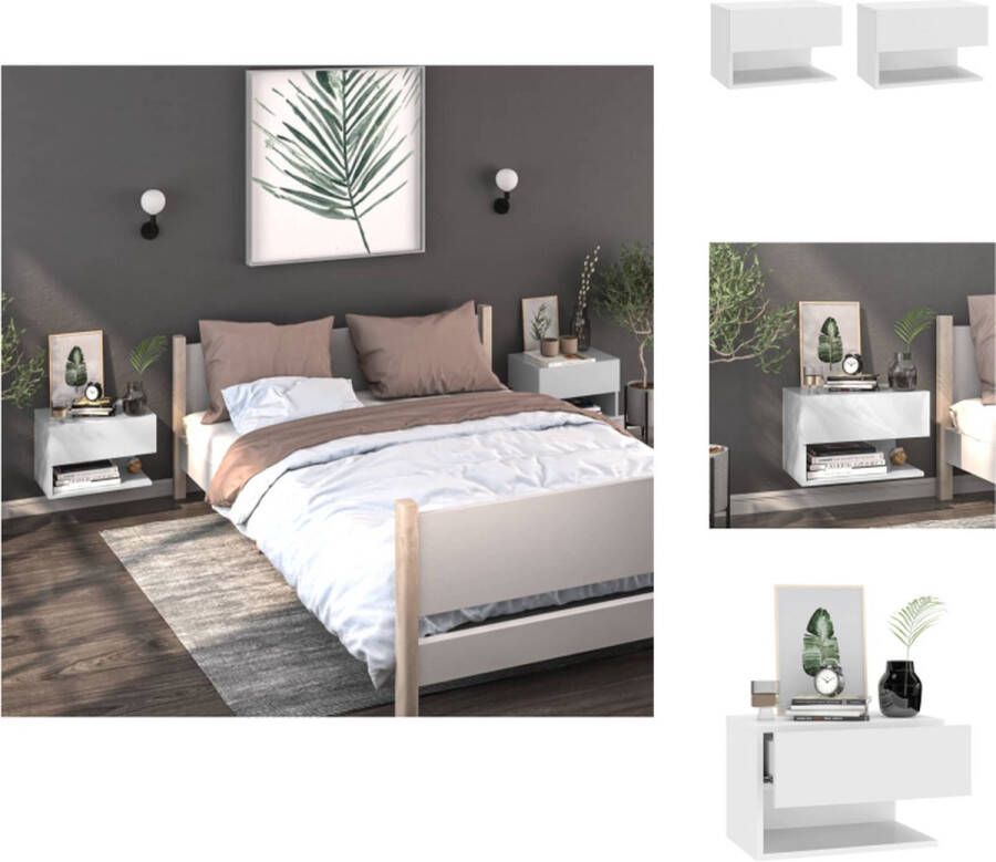 VidaXL Wandnachtkastje Wandmontage Ontwerp Multifunctioneel Eenvoudig te Reinigen Wit 46 x 29.5 x 30 cm (B x D x H) Montage Vereist 2x Wandnachtkastje Kast - Foto 2