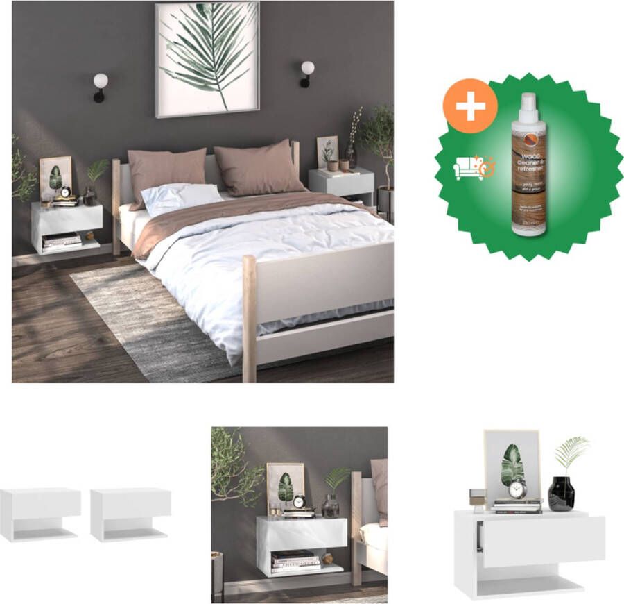 VidaXL Wandnachtkastje Wandmontage Ontwerp Multifunctioneel Eenvoudig te Reinigen Wit 46 x 29.5 x 30 cm (B x D x H) Montage Vereist 2x Wandnachtkastje Kast Inclusief Houtreiniger en verfrisser