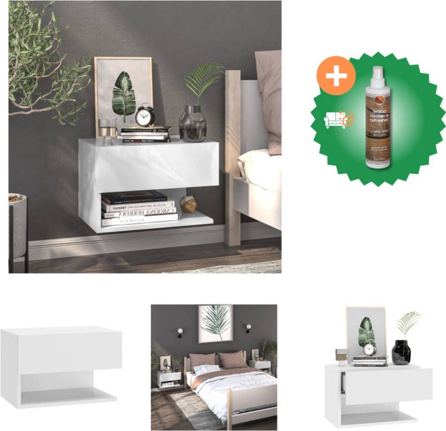 VidaXL Wandnachtkastje Wit 46 x 29.5 x 30 cm Wandmontage Multifunctioneel Eenvoudig te reinigen Montage vereist Kast Inclusief Houtreiniger en verfrisser - Foto 2