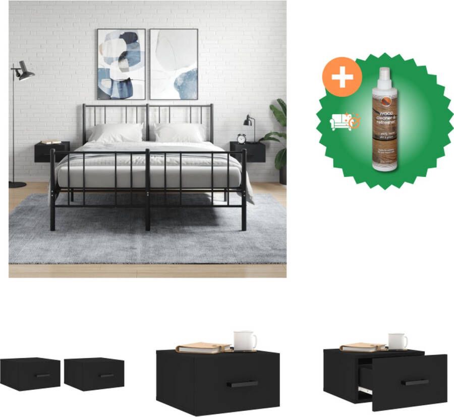 VidaXL Zwevende Nachtkastjes Zwart 35x35x20 cm Bewerkt Hout Set van 2 Kast Inclusief Houtreiniger en verfrisser - Foto 2