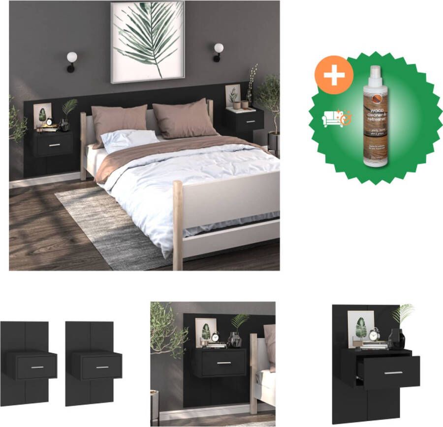 VidaXL Wandnachtkastje Zwart 48.5 x 32.5 x 80 cm Wandmontage Ontwerp Multifunctioneel Opberglade Eenvoudig te reinigen Montage vereist 2 stuks Kast Inclusief Houtreiniger en verfrisser