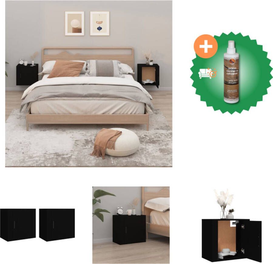 VidaXL Nachtkastjes 2 st wandgemonteerd 50x30x47 cm zwart Kast Inclusief Houtreiniger en verfrisser