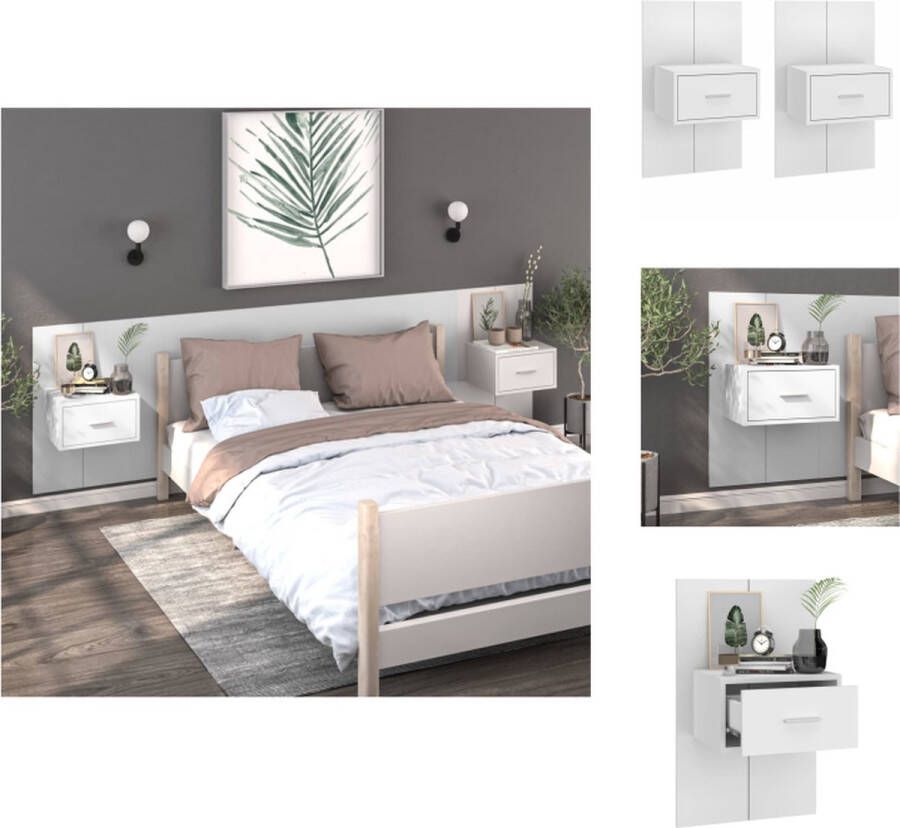 VidaXL Wandnachtkastjes 48.5 x 32.5 x 80 cm Wandmontage Ontwerp Multifunctioneel Opberglade Eenvoudig te reinigen Wit Bewerkt hout Montage vereist 2 stuks Kast - Foto 4
