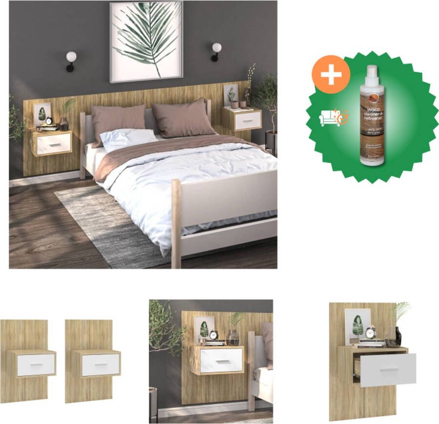 VidaXL Wandnachtkastjes 48.5 x 32.5 x 80 cm Wit en Sonoma Eiken Inclusief 2 stuks Kast Inclusief Houtreiniger en verfrisser