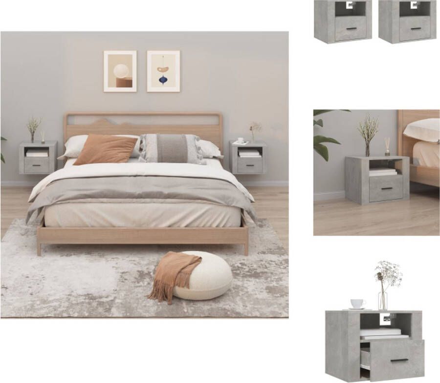 VidaXL Wandnachtkastje Wandnachtkastjes Wandgemonteerd Nachtkastje Wandgemonteerd Bedkastje Nachtkastjes 2 st wandgemonteerd 50x36x40 cm betongrijs - Foto 2