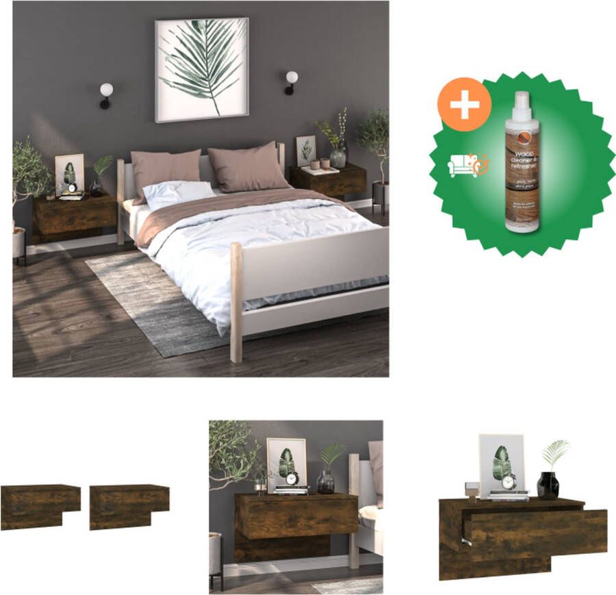 VidaXL Wandnachtkastjes Gerookt eiken 60 x 40 x 40 cm Wandmontage Multifunctioneel Eenvoudig schoon te maken Montage vereist 2 stuks Kast Inclusief Houtreiniger en verfrisser