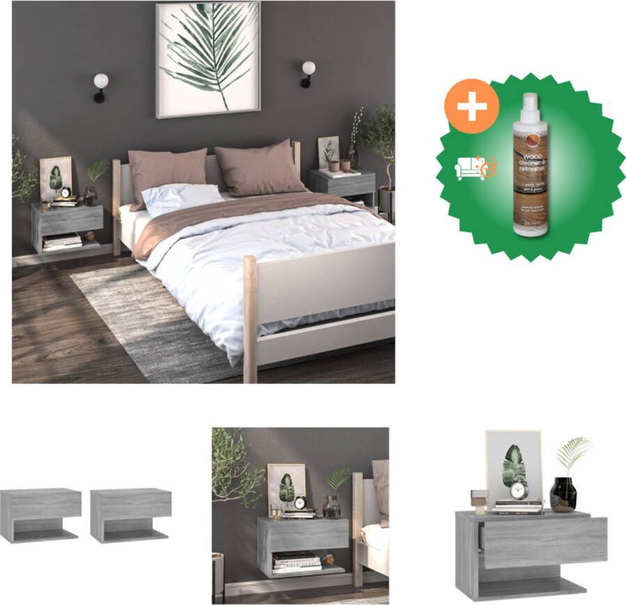 VidaXL Wandnachtkastjes Grijs Sonoma Eiken 46x29.5x30 cm Bewerkt hout Kast Inclusief Houtreiniger en verfrisser