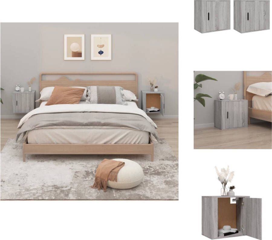 VidaXL Wandnachtkastje Wandnachtkastjes Wandgemonteerd Nachtkastje Wandgemonteerd Bedkastje Nachtkastjes 2 st wandgemonteerd 50x30x47 cm grijs sonoma eiken - Foto 2