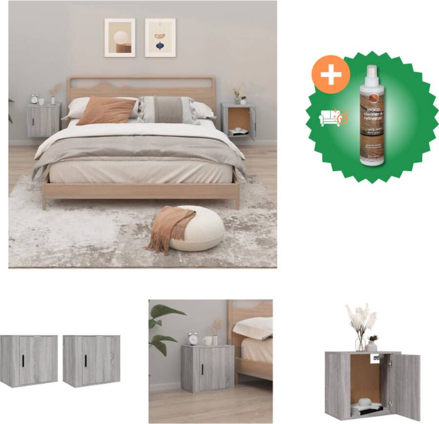 VidaXL Nachtkastjes 2 st wandgemonteerd 50x30x47 cm grijs sonoma eiken Kast Inclusief Houtreiniger en verfrisser
