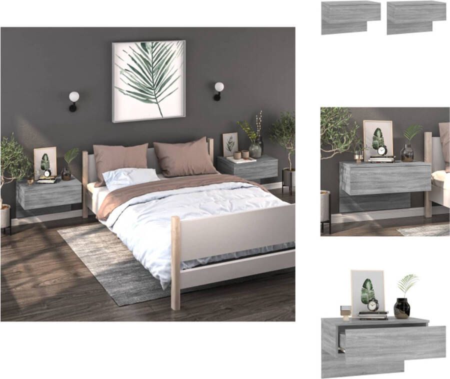 VidaXL Wandnachtkastje Wandnachtkastjes Wandgemonteerd Nachtkastje Wandgemonteerd Bedkastje Nachtkastjes 2 st wandgemonteerd grijs sonoma eikenkleurig - Foto 3