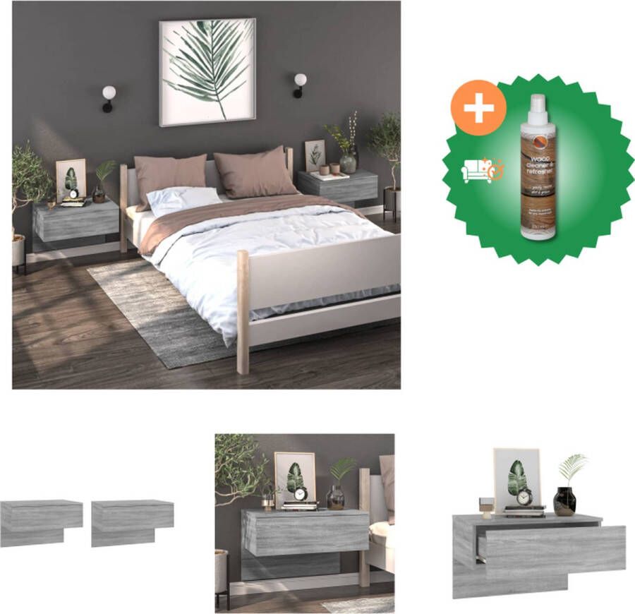 VidaXL Wandnachtkastjes Grijs Sonoma Eiken 60 x 40 x 40 cm Bewerkt hout Kast Inclusief Houtreiniger en verfrisser