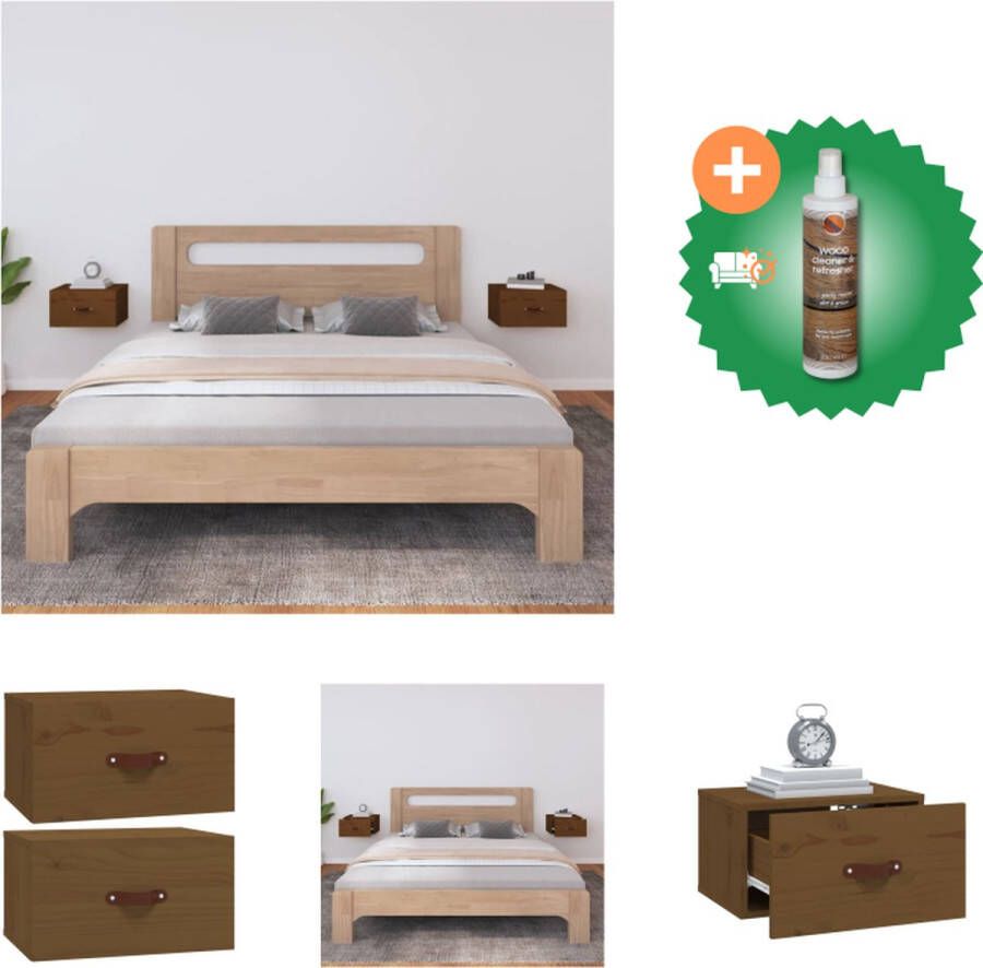 VidaXL Wandnachtkastjes Massief grenenhout 40 x 29.5 x 22 cm Honingbruin Set van 2 Kast Inclusief Houtreiniger en verfrisser