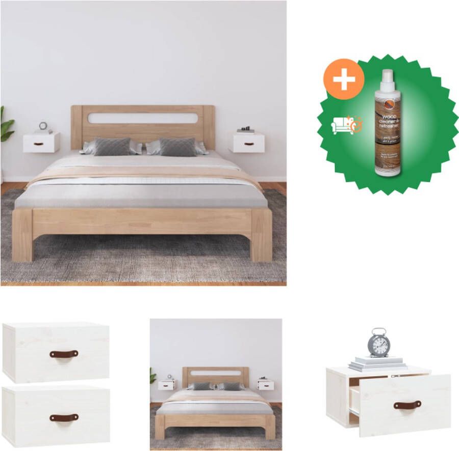 VidaXL Wandnachtkastjes Massief grenenhout 40 x 29.5 x 22 cm Wit Kast Inclusief Houtreiniger en verfrisser
