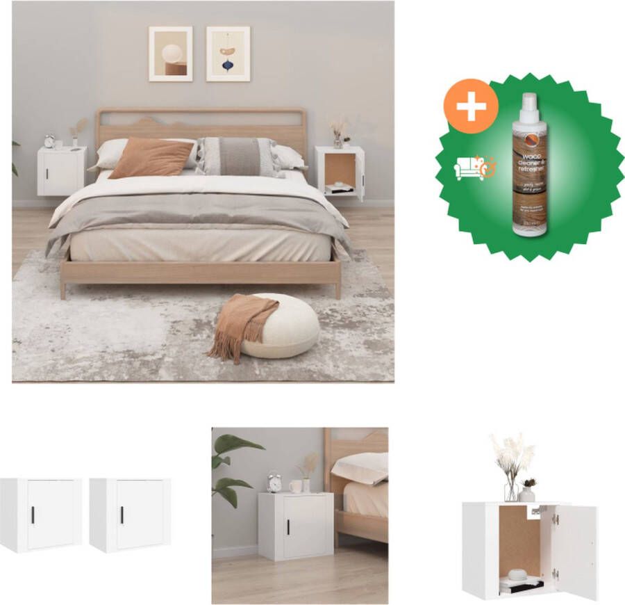 VidaXL Nachtkastjes 2 st wandgemonteerd 50x30x47 cm wit Kast Inclusief Houtreiniger en verfrisser