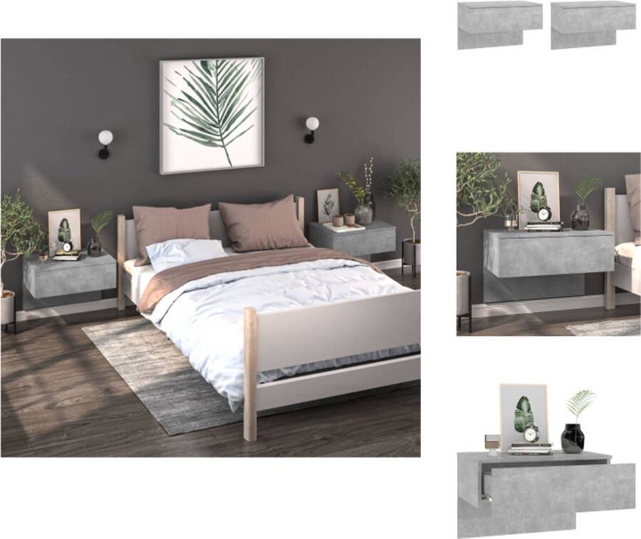 VidaXL Wandnachtkastjes Set van 2 Betongrijs 60x40x40 cm Wandmontage ontwerp Multifunctioneel Eenvoudig te reinigen Montage vereist Materiaal- bewerkt hout Kast
