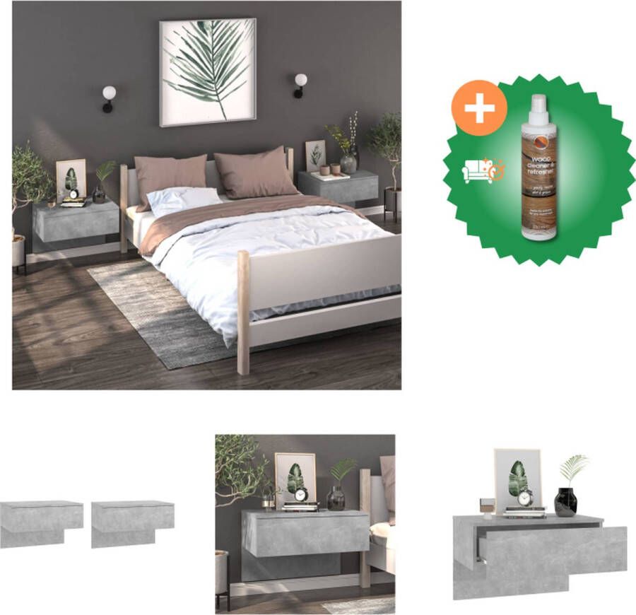 VidaXL Wandnachtkastjes Set van 2 Betongrijs 60x40x40 cm Wandmontage ontwerp Multifunctioneel Eenvoudig te reinigen Montage vereist Materiaal- bewerkt hout Kast Inclusief Houtreiniger en verfrisser - Foto 2