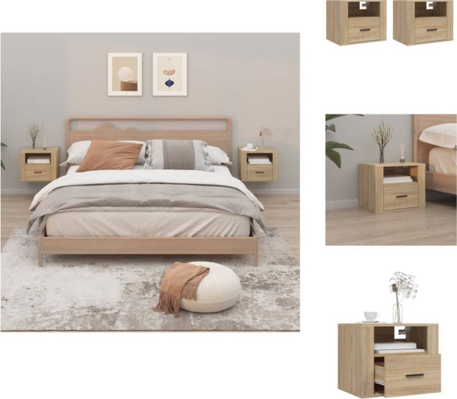 VidaXL Wandnachtkastje Wandnachtkastjes Wandgemonteerd Nachtkastje Wandgemonteerd Bedkastje Nachtkastjes 2 st wandgemonteerd 50x36x40 cm sonoma eikenkleur