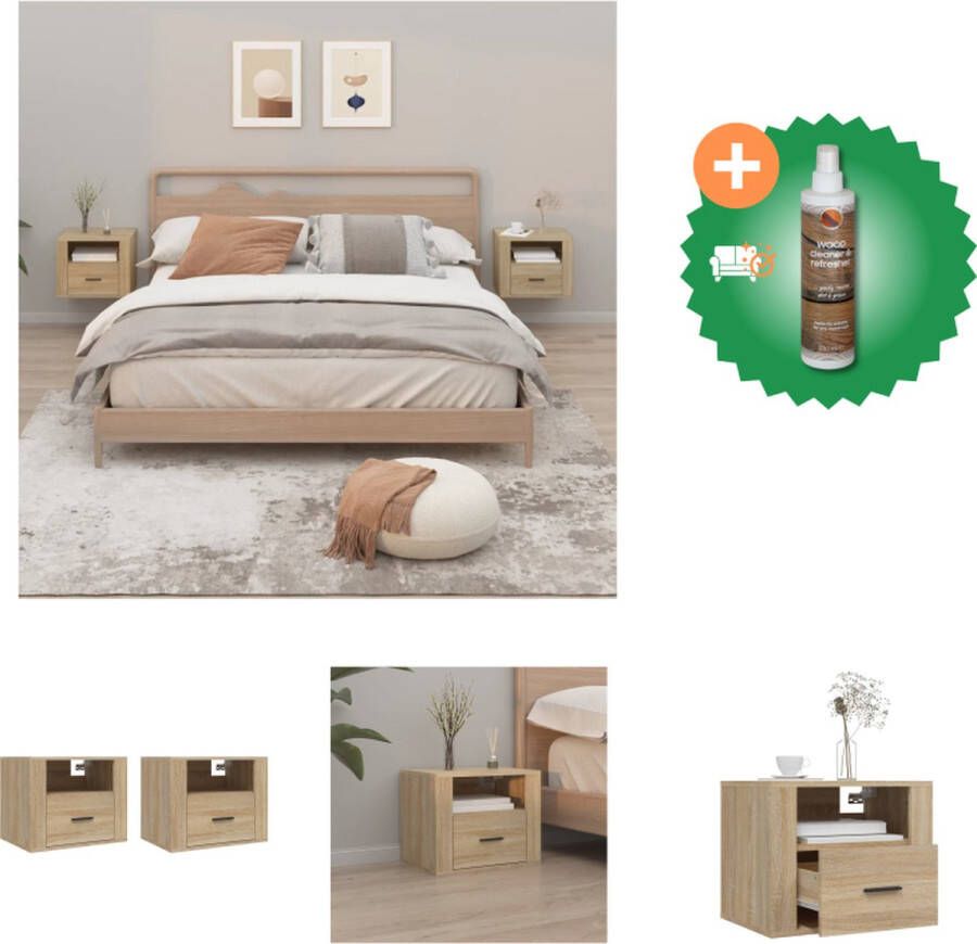 VidaXL wandnachtkastjes Sonoma eiken set van 2 50x36x40cm duurzaam bewerkt hout Kast Inclusief Houtreiniger en verfrisser